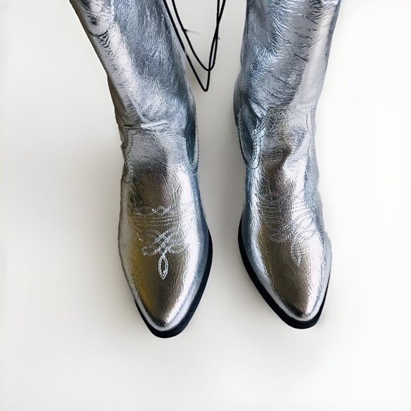 Arizona Jean Co. Maybrook Block Heel Silver Cowboy Boots - Picture 5 of 6